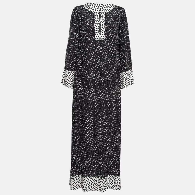 Pre Owned Dolce & Gabbana Black Polka Dots Silk Maxi Dress S