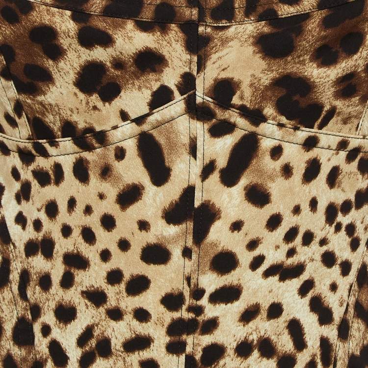 مملوكة مسبقًا Dolce & Gabbana Brown Leopard Print Silk Blend Corset Strappy Mini Dress M