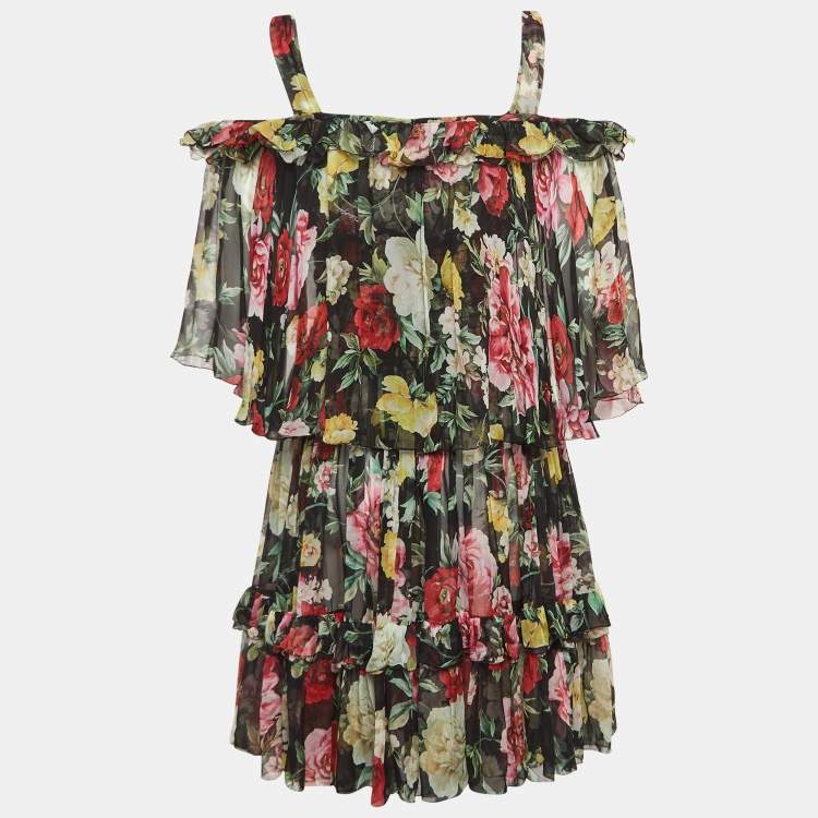مملوكة مسبقًا Dolce & Gabbana Black Floral Print Sleeveless Short Dress M