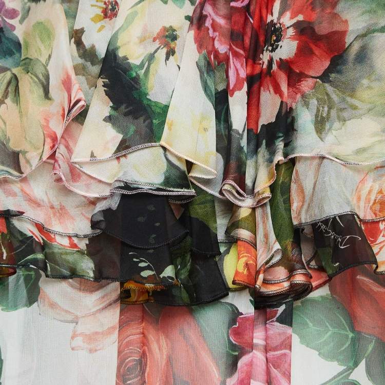 Pre Owned Dolce & Gabbana Multicolor Floral Print Silk Crepe Off Shoulder Top S