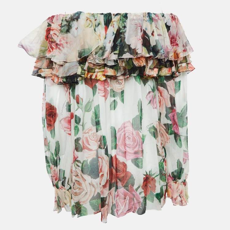 Pre Owned Dolce & Gabbana Multicolor Floral Print Silk Crepe Off Shoulder Top S