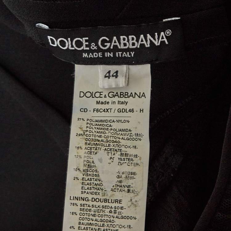Pre Owned Dolce & Gabbana Black Lace Trim Tulle and Jacquard Midi Dress M