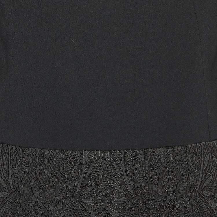 Pre Owned Dolce & Gabbana Black Lace Trim Tulle and Jacquard Midi Dress M