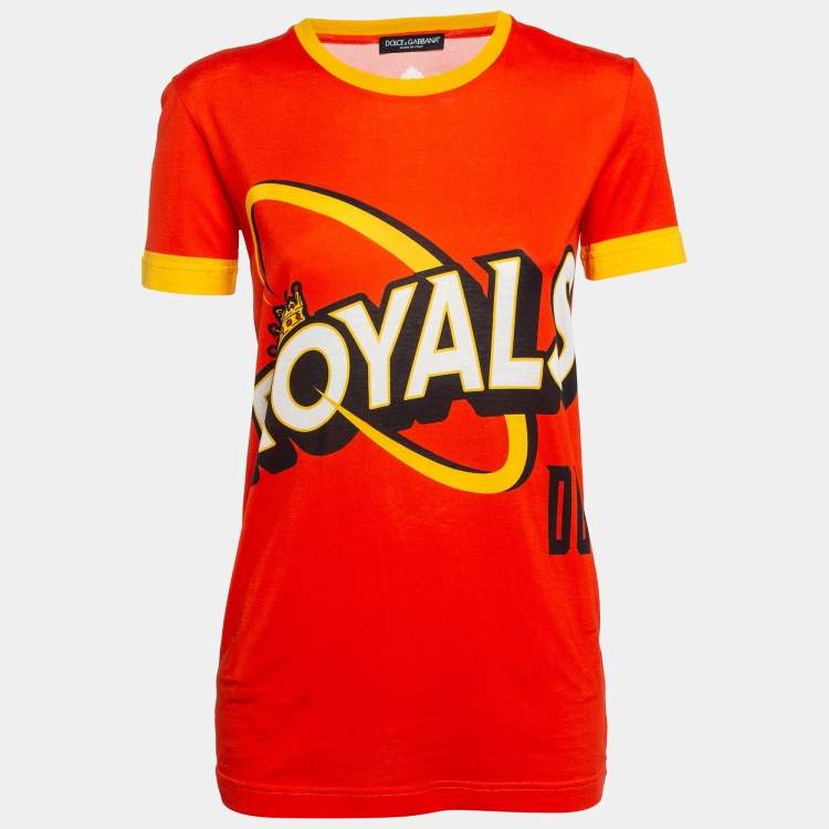 Pre Owned Dolce & Gabbana Orange Royals Print Cotton T-Shirt S