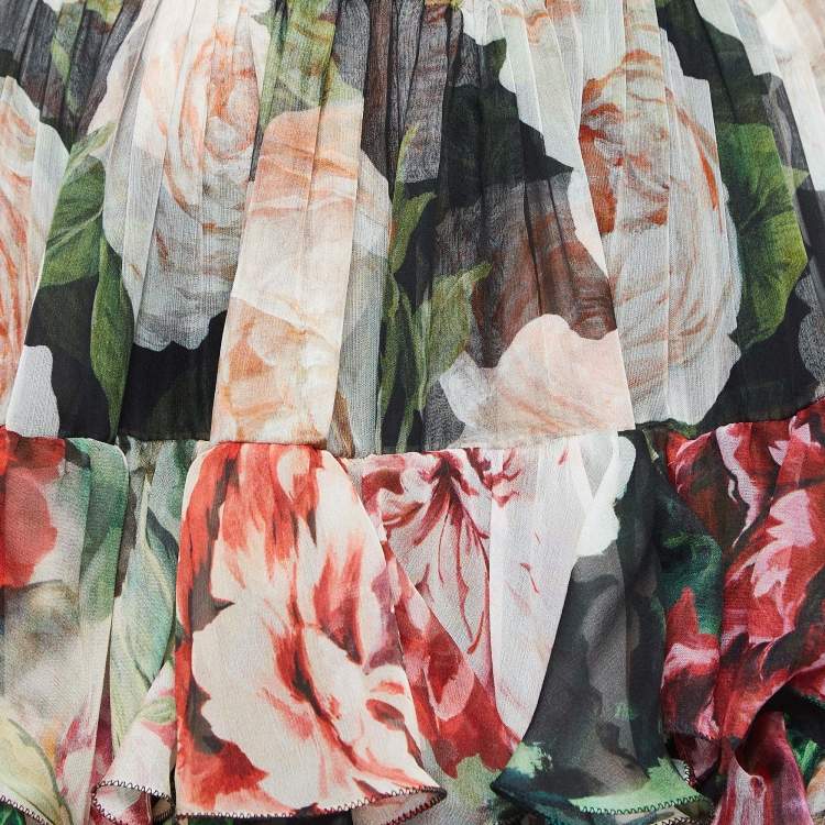 Pre Owned Dolce & Gabbana Black Multicolor Floral Print Silk Ruffled Skirt M