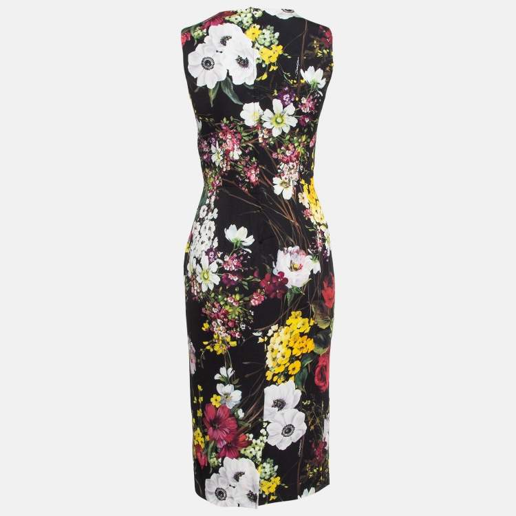 Pre Owned Dolce & Gabbana Black Floral Print Silk Sheath Dress S