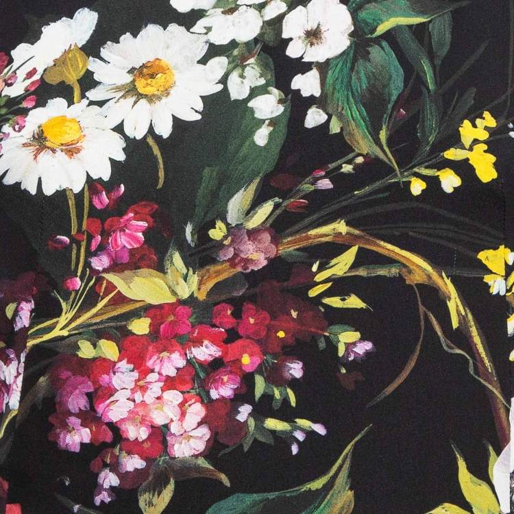 Pre Owned Dolce & Gabbana Black Floral Print Silk Sheath Dress S