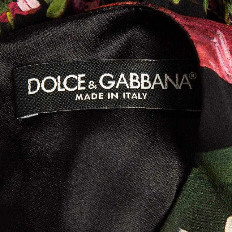 Pre Owned Dolce & Gabbana Black Floral Print Silk Sheath Dress S