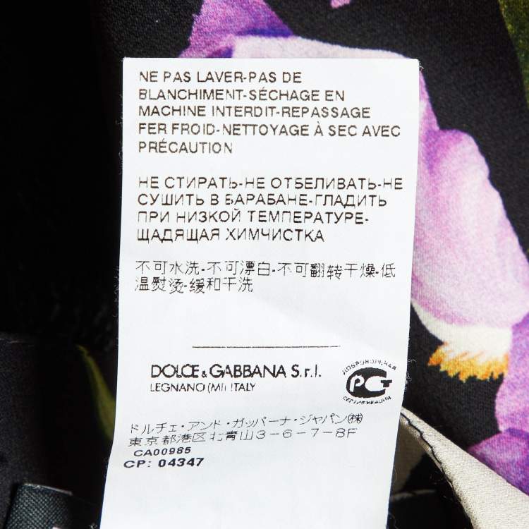 Pre Owned Dolce & Gabbana Black Floral Print Silk Blend Midi Skirt M