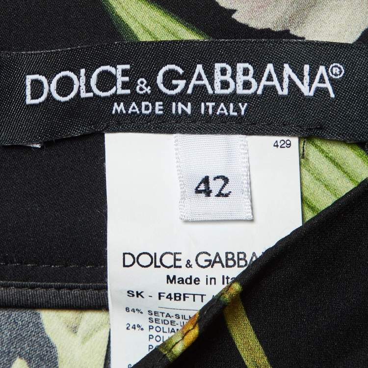 Pre Owned Dolce & Gabbana Black Floral Print Silk Blend Midi Skirt M