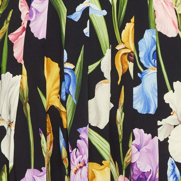 Pre Owned Dolce & Gabbana Black Floral Print Silk Blend Midi Skirt M