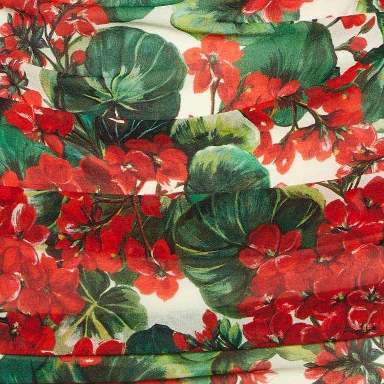 Pre Owned Dolce & Gabbana Multicolor Geranium Print Crepe Ruched Midi Dress S