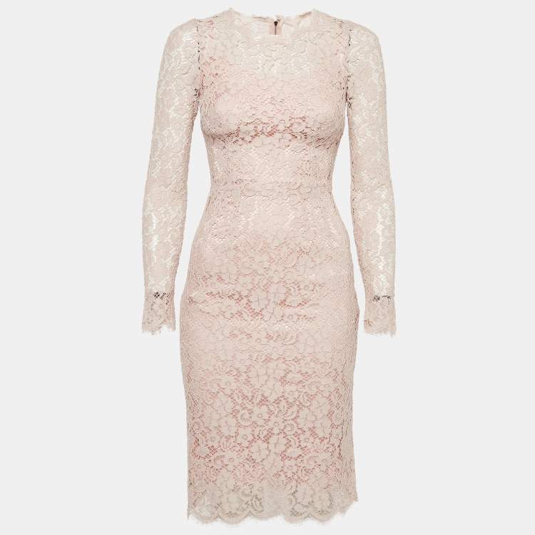 Pre Owned Dolce & Gabbana Pink Guipure Lace Short Dress XS