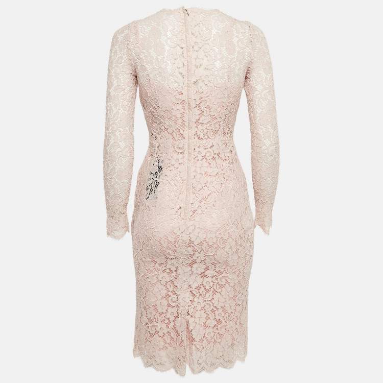 Pre Owned Dolce & Gabbana Pink Guipure Lace Short Dress XS