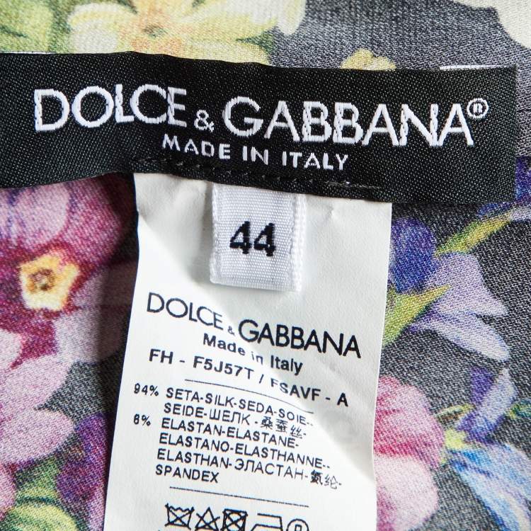 Pre Owned Dolce & Gabbana Black Multicolor Floral Print Neck Tie-Up Shirt M