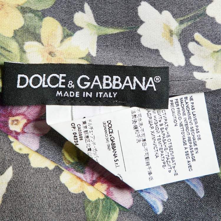 Pre Owned Dolce & Gabbana Black Multicolor Floral Print Neck Tie-Up Shirt M