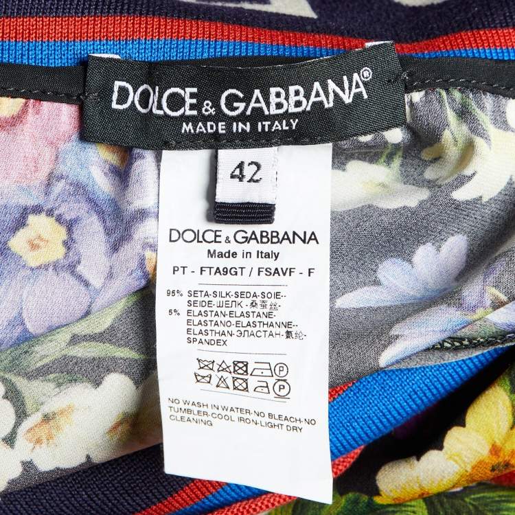 Pre Owned Dolce & Gabbana Black Floral Printed Silk High Waist Detailed Pants M