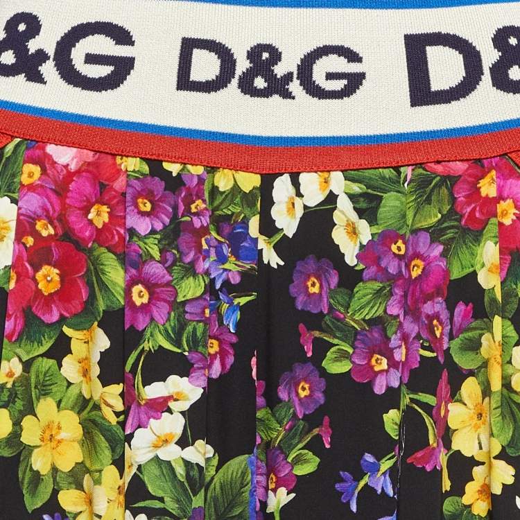 Pre Owned Dolce & Gabbana Black Floral Printed Silk High Waist Detailed Pants M