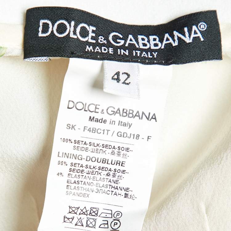 Pre Owned Dolce & Gabbana White Floral Print Silk Asymmetric Maxi Skirt M