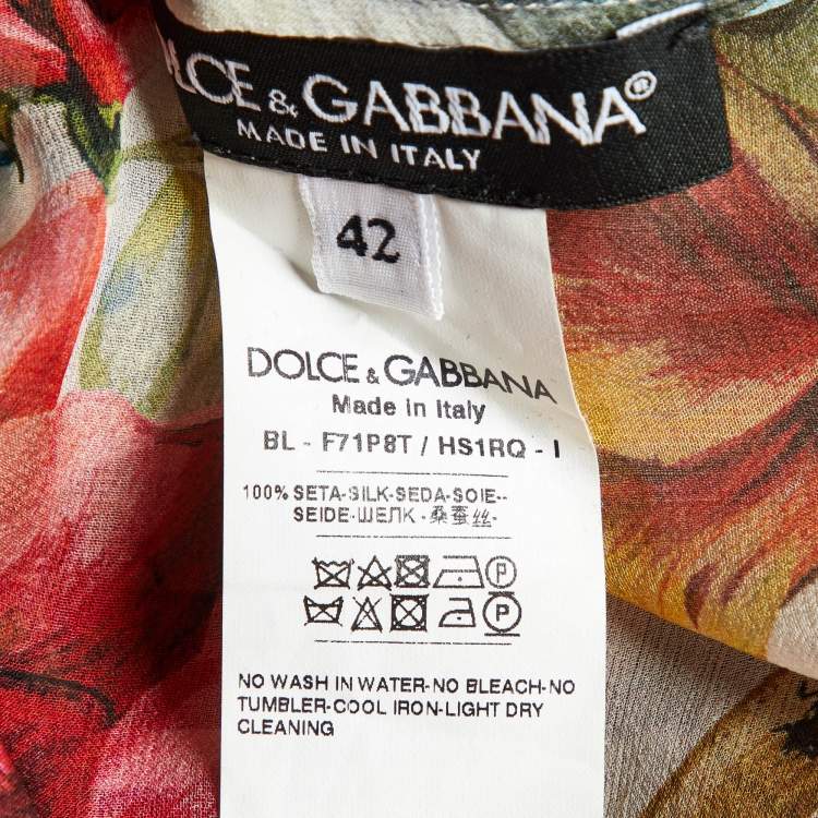 Pre Owned Dolce & Gabbana White Floral Print Silk Neck Tie-Up Top M