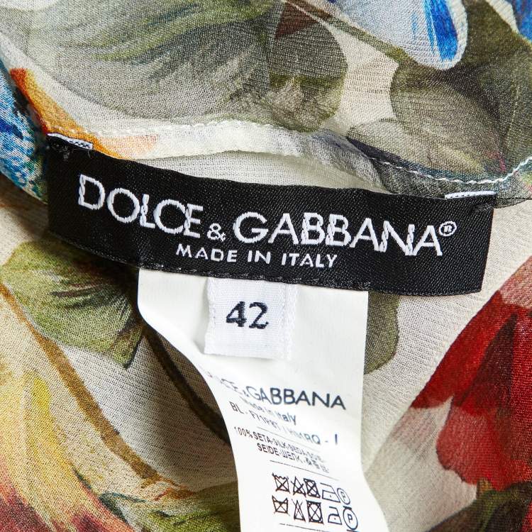Pre Owned Dolce & Gabbana White Floral Print Silk Neck Tie-Up Top M