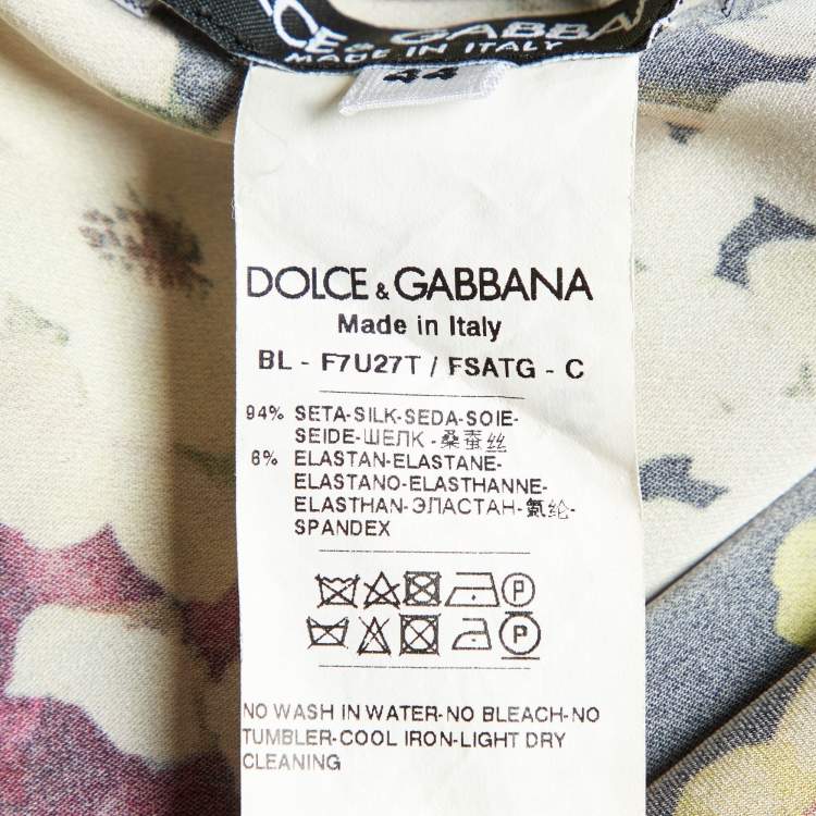Pre Owned Dolce & Gabbana Black Floral Print Silk Top M