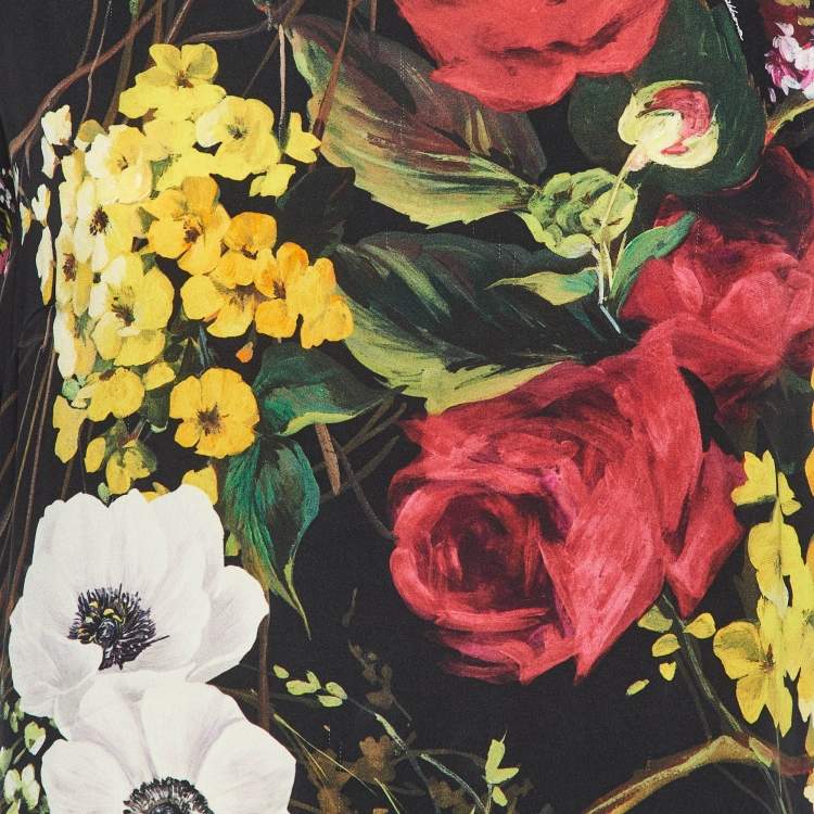 Pre Owned Dolce & Gabbana Black Floral Print Silk Top M