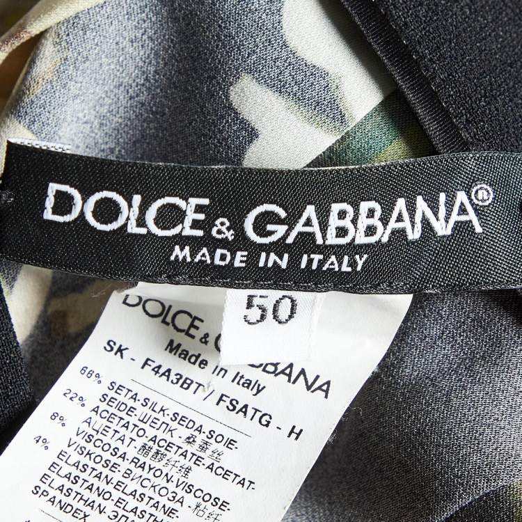 Pre Owned Dolce & Gabbana Black Floral Print Silk Blend Midi Skirt XL