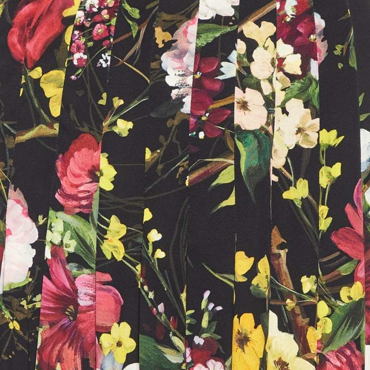 Pre Owned Dolce & Gabbana Black Floral Print Silk Blend Midi Skirt XL