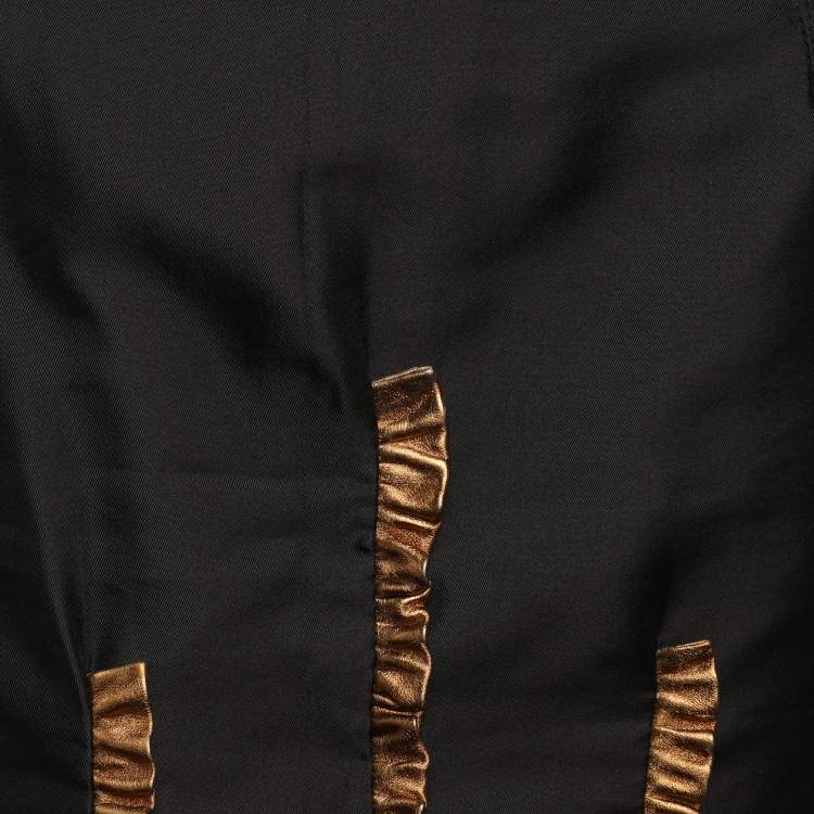 Pre Owned Dolce & Gabbana Black/Gold Silk Ruffled Midi Skirt M