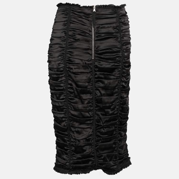 Pre Owned D&G Black Silk Ruched Detail Midi Skirt L