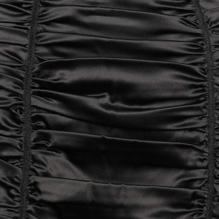 Pre Owned D&G Black Silk Ruched Detail Midi Skirt L