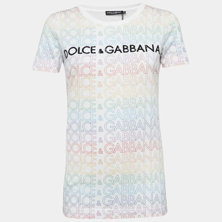 Pre Owned Dolce & Gabbana Multicolor Logo Print Cotton T-Shirt S