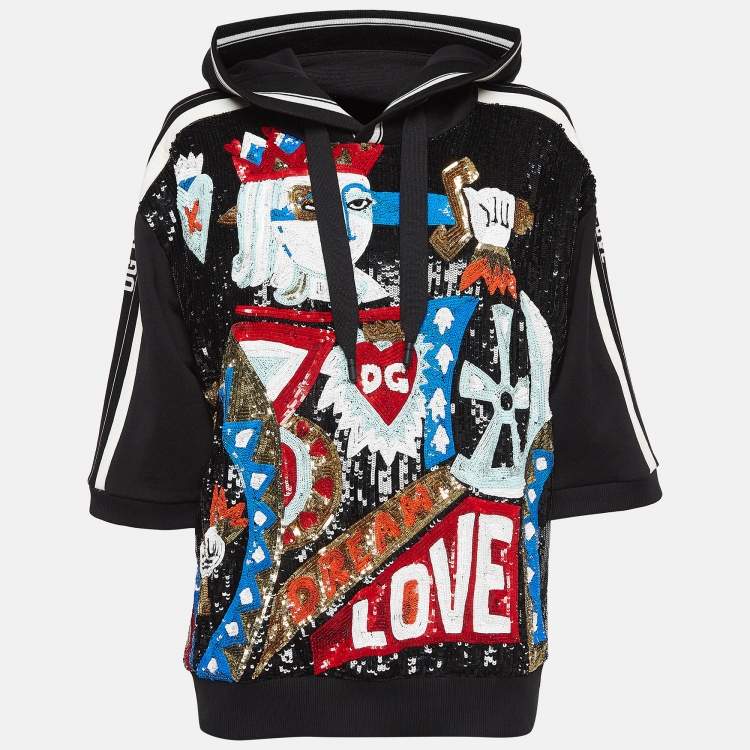 Pre Owned Dolce & Gabbana Black Sequin Cotton Knit Hoodie M