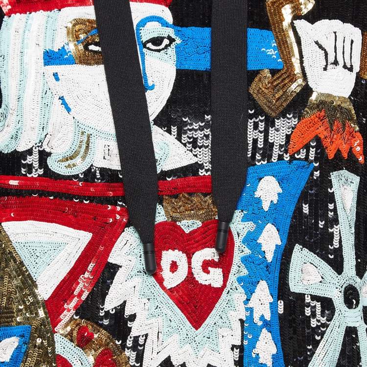Pre Owned Dolce & Gabbana Black Sequin Cotton Knit Hoodie M