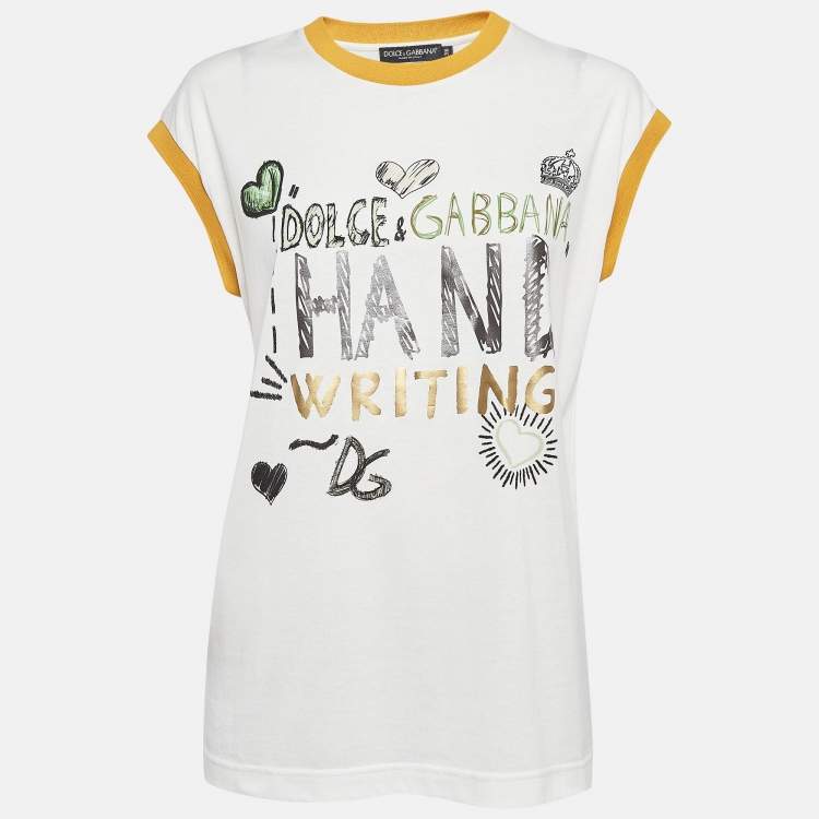 Pre Owned Dolce & Gabbana White Printed Jersey Sleeveless T-Shirt S