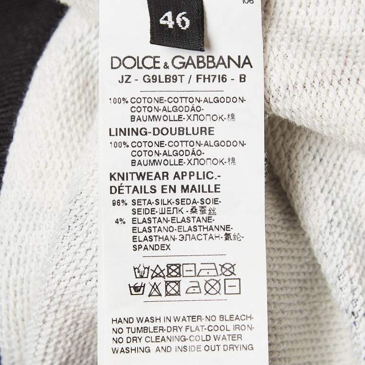 Pre Owned Dolce & Gabbana Grey Printed Cotton Knit Hoodie L