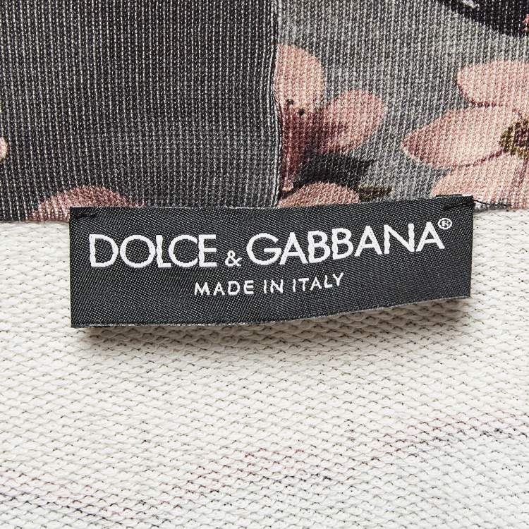 Pre Owned Dolce & Gabbana Grey Printed Cotton Knit Hoodie L