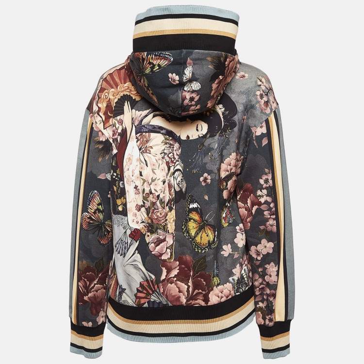 Pre Owned Dolce & Gabbana Grey Printed Cotton Knit Hoodie L
