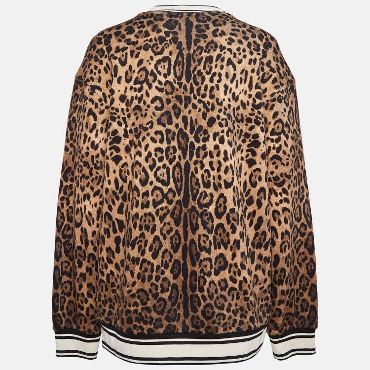 Pre Owned Dolce & Gabbana Brown Leopard Print Cotton Sweatshirt S