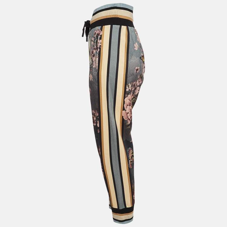 Pre Owned Dolce & Gabbana Grey Floral Print Cotton Joggers L