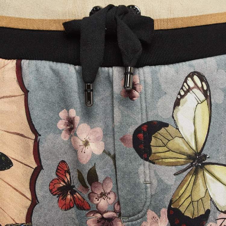 Pre Owned Dolce & Gabbana Grey Floral Print Cotton Joggers L