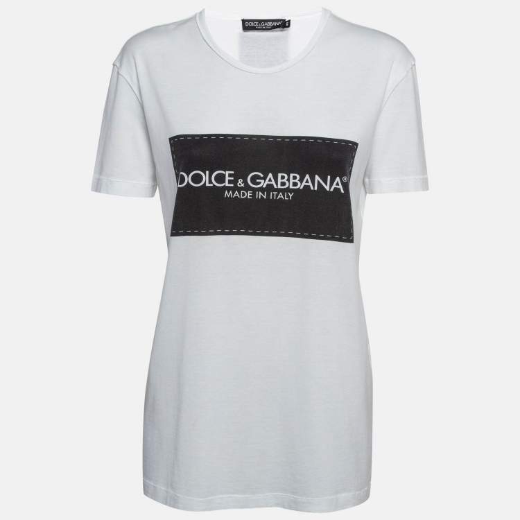 Pre Owned Dolce & Gabbana White Printed Cotton Knit T-Shirt S