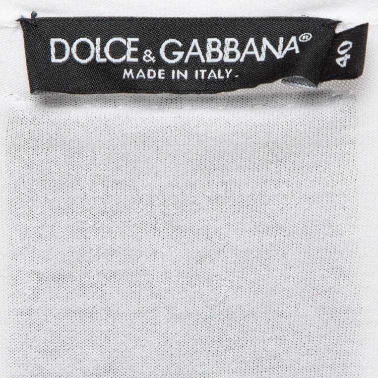 Pre Owned Dolce & Gabbana White Printed Cotton Knit T-Shirt S
