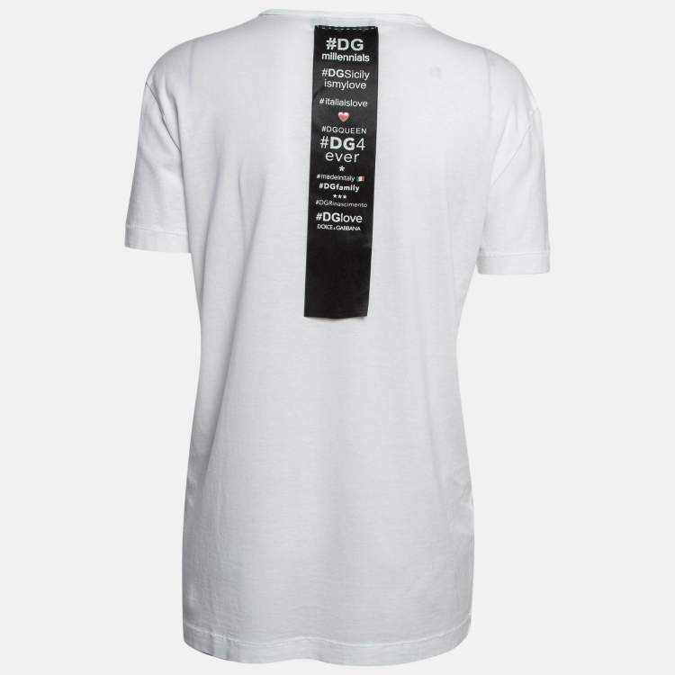 Pre Owned Dolce & Gabbana White Printed Cotton Knit T-Shirt S