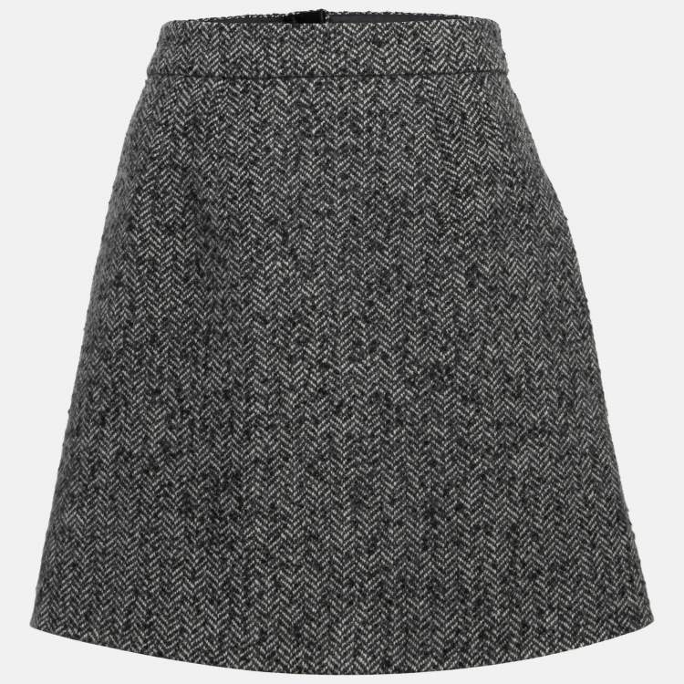 Pre Owned Dolce & Gabbana Grey Herringbone Wool Blend Mini Skirt M