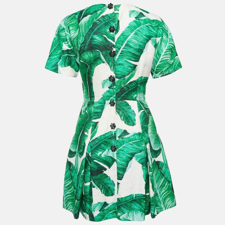 Pre Owned Dolce & Gabbana Green Banana Leaf Cotton Pineapple Embellished Short Dress M