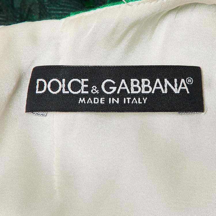 Pre Owned Dolce & Gabbana Green Banana Leaf Cotton Pineapple Embellished Short Dress M