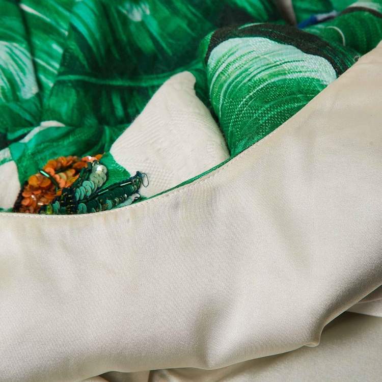 Pre Owned Dolce & Gabbana Green Banana Leaf Cotton Pineapple Embellished Short Dress M