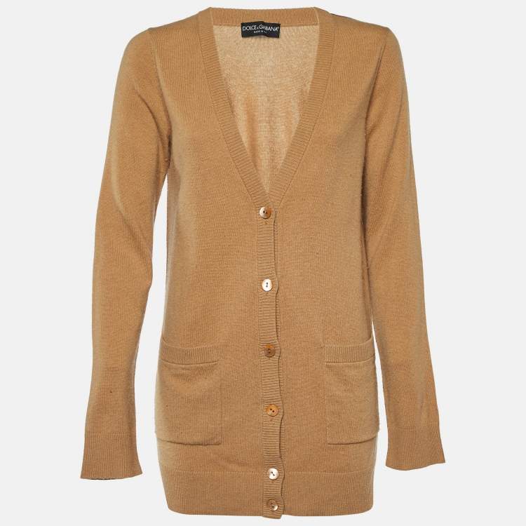 Pre Owned Dolce & Gabbana Camel Brown Cashmere Button Front Cardigan M